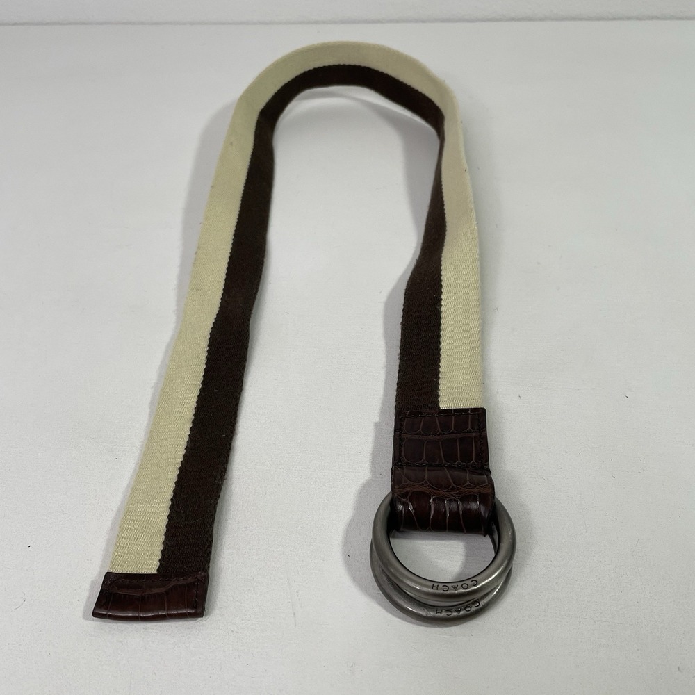 Coach Belt Leather & Canvas D-Ring Style Brown Beige 33" Youth Petite